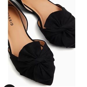 BLACK FAUX SUEDE TWIST BOW D'ORSAY FLAT
